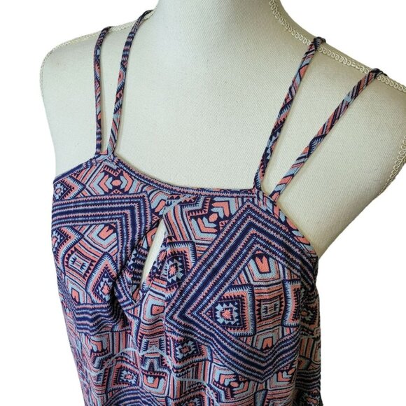 Maurices Geometric Tank Top Spaghetti Cross Strap Pink Blue Long Womens Large - Picture 2 of 9
